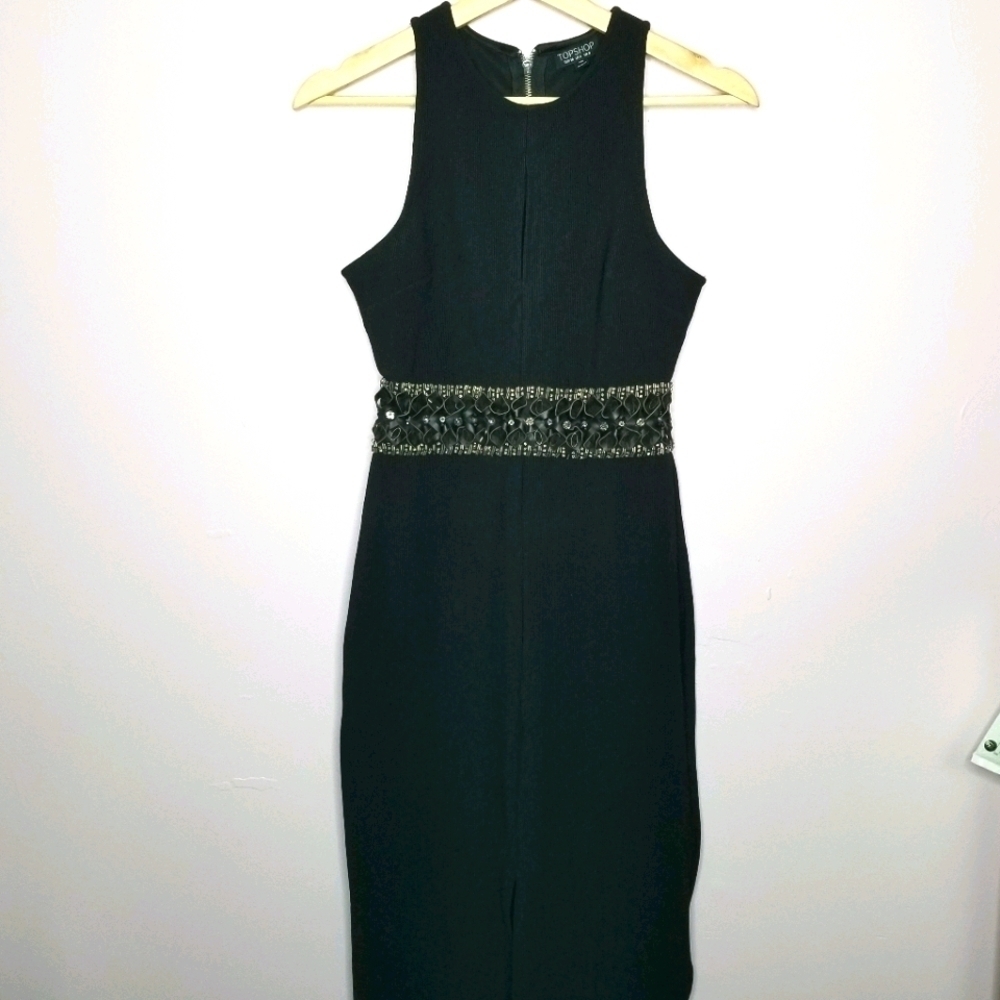 TopShop Black‎ Knit Embellished Waist Midi Dress 4